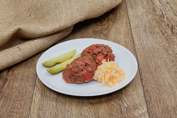 Lentil with beet and potatoes on a table