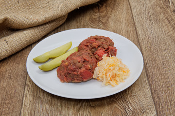 Lentil with beet and potatoes on a table