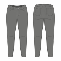 Women's black jeans. Front and back views on white background