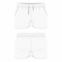 Men's white sport shorts. Front and back views on white background