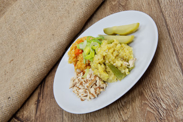 Risotto of two colors on a table