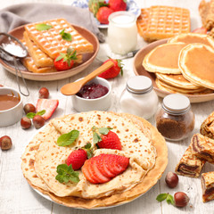 assorted crepe, pancake and waffle