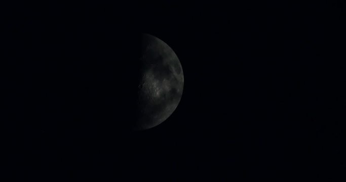 Half Moon with Clouds Passing Close Up 10bit ProresHQ, 4K