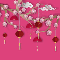 Chinese New Year paper cutting background for greeting card design. Media Illustration