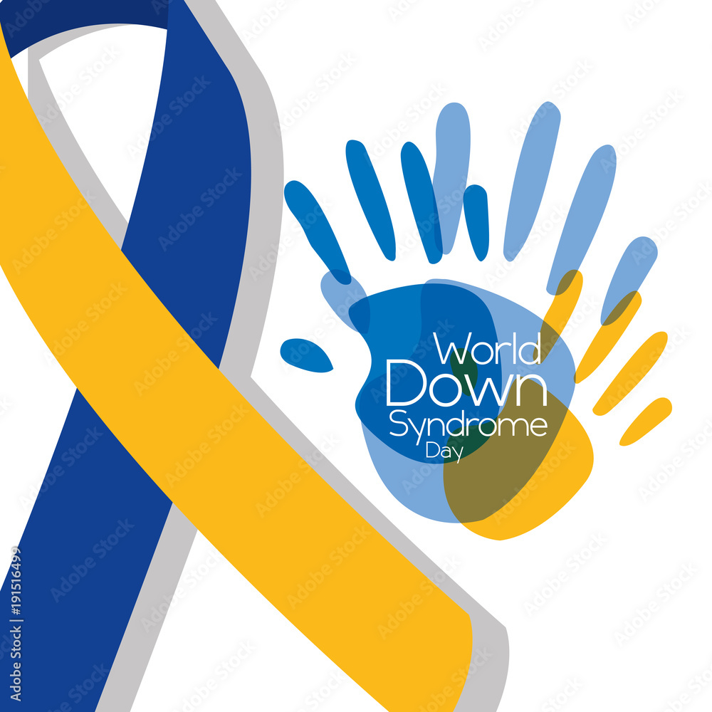 Wall mural world down syndrome day painted hands big ribbon symbol vector illustration