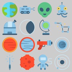 Icon set about Universe with keywords meteorite, earth glope, blaster, moon, orbit and observatory © Orxan