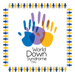 Fototapeta premium world down syndrome day painted palm hands poster vector illustration
