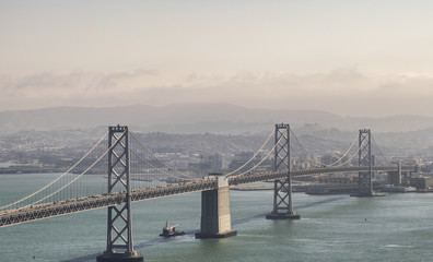 San Francisco Bay Bridge aerial view from helicopter, California - USA
