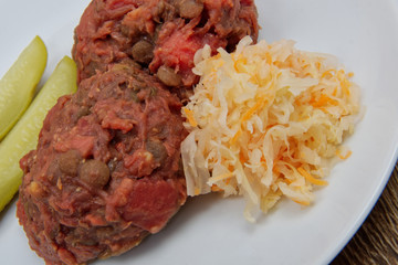 Lentil with beet and potatoes on a table