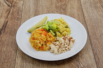 Risotto of two colors on a table