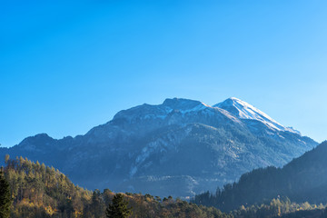 Beautiful Swiss Alps mountain landscape with forest at Interlaken, Switzerland