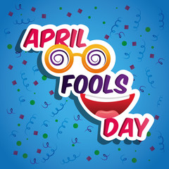 april fools day card crazy glasses and smiling mouth funny vector illustration