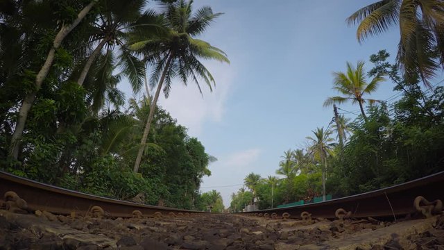 Diesel Passenger Train Passes over Camera in Hikkaduwa, with Sound