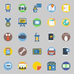 icons set about Digital Marketing. with shop, photo camera, money, medal, pie chart and presentation