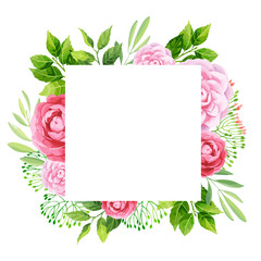 Flowers frame template. Vector illustration.