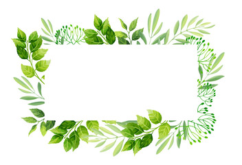 Green leaves frame template.  Vector illustration.