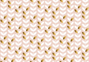 Elegant gold and pale rosy leaf seamless pattern.