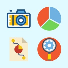 Icons set about Commerce with settings, photo camera and pie chart