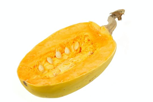 Raw spaghetti squash, white background