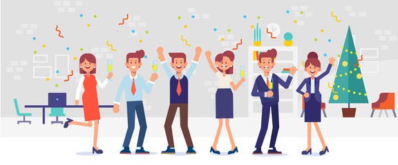 Business people celebrating in office. Flat vector illustration.