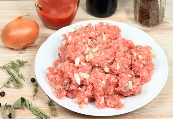 Raw minced meat prepared for cooking