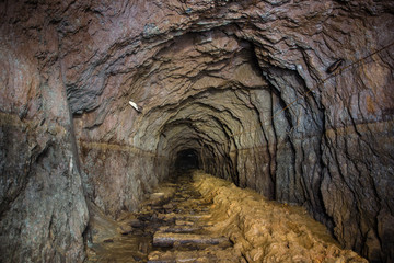 Underground abandoned ore mine shaft tunnel gallery