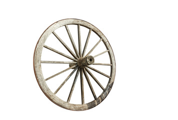 Old wood wheel isolated on white background
