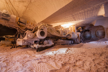 Underground salt ore mine shaft tunnel gallery continuous miner machine