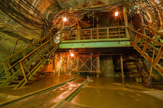 Underground salt ore mine shaft tunnel gallery