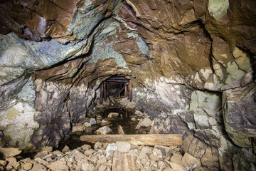 Underground abandoned ore mine shaft tunnel gallery