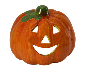 orange halloween pumpkin with eyes and laughing mouth
