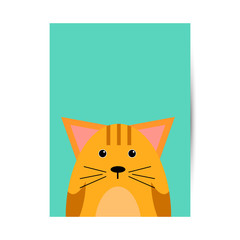Cover for a book, notebook or diary with a picture of a cute cat on a turquoise background.,vector