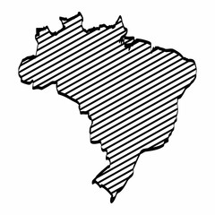Brazil map outline graphic freehand drawing on white background. Vector illustration