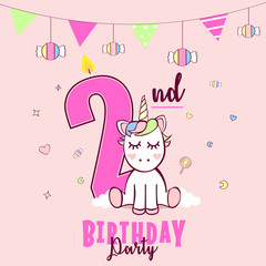 Birthday party invitation with unicorn