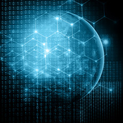 Obraz premium Abstract background with connected lines and dots for your design. Smooth lines, beautifully intertwined, shining dots and flashes on a dark background