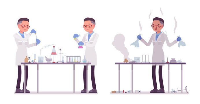 Male scientist making chemical experiments in lab