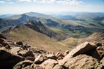 Landscape view from the summit of Mount Bierstadt in Colorado during summer. 