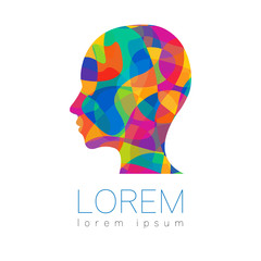 Modern vector Human silhouette head inside. logotype isolated on white background. Rainbow bright colors. Health symbol. Concept design for web, clinic, school, education. Creative