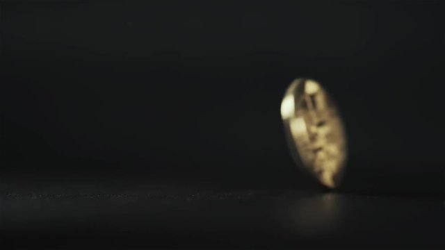 The End of Bitcoin bitcoin gold dropped to dark background slow motion