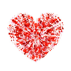 Greeting card Valentine's day. Red heart made of many hearts on white background. Concept abstract background can be used for holidays, celebration, declaration of love postcard