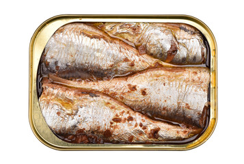 Closed fish isolated on white background.Canned fish.