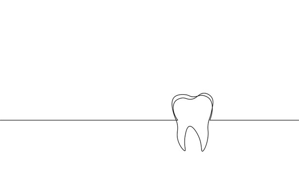 Single continuous line art anatomical human tooth silhouette. Healthy medicine against molar enamel root cavity concept design world oral health day one sketch outline drawing vector illustration