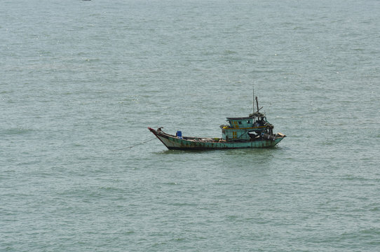 Fisherman's boat at anchored in the bay at Vung Tau, Vietnam