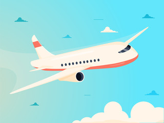 Airplane in sky vector illustration.