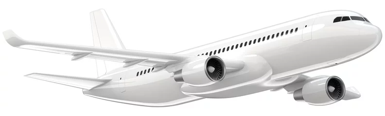 Zelfklevend Fotobehang Het hoge gedetailleerde witte 3d lijnvliegtuig, geeft op een witte achtergrond terug. Vliegtuig opstijgen, geïsoleerde 3d illustratie. Airline Concept Travel Passagiersvliegtuig. Commercieel straalvliegtuig © www3d