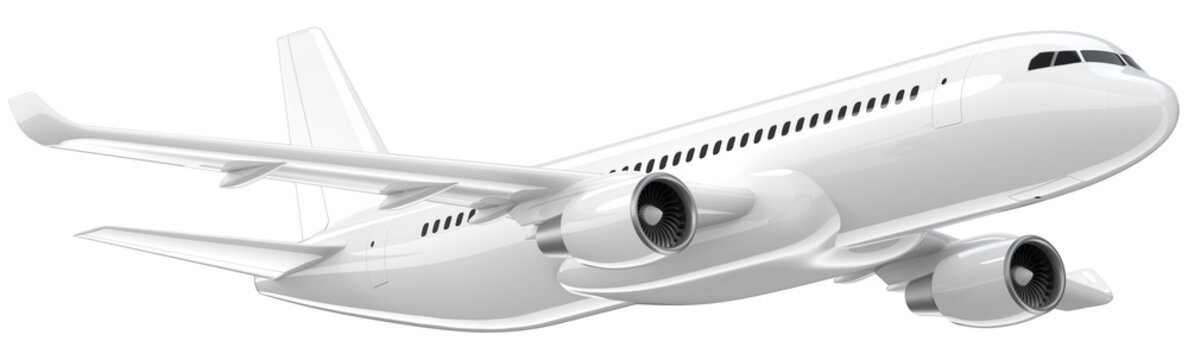 High detailed white airliner, 3d render on a white background. Airplane Take Off, isolated 3d illustration. Airline Concept Travel Passenger plane. Jet commercial airplane © www3d