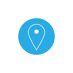 Map pointer icon. GPS location symbol. Flat design. White on blue background. Vektor illustration.