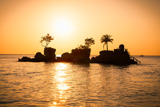 Willys Rock christian shrine on sunset at  Boracay tropical, Philippines.