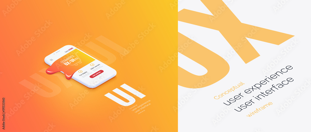 Wall mural conceptual banner, booklet, brochure. user experience, user interface. 3d phone with the layout of t