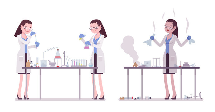 Female scientist making chemical experiments